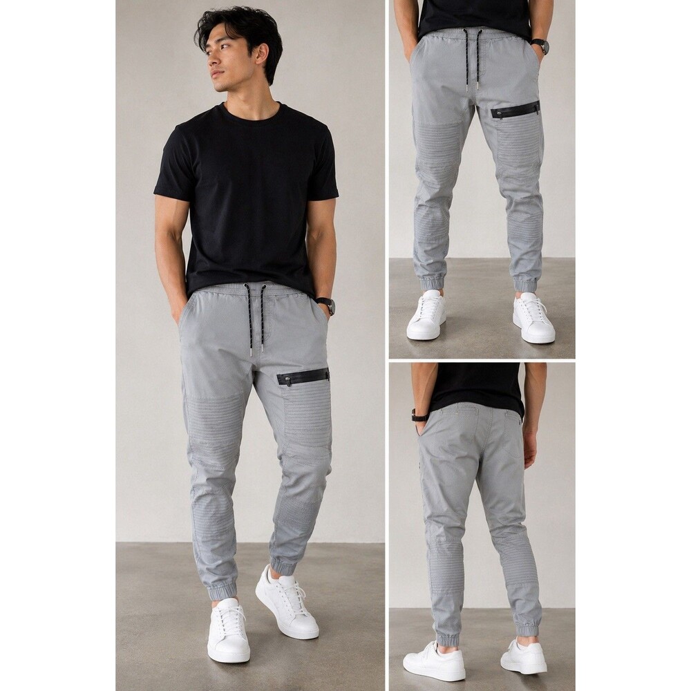 Ring Of Fire M Left Out Moto Jogger Pants Gray Elastic Drawstring Stretch Mens